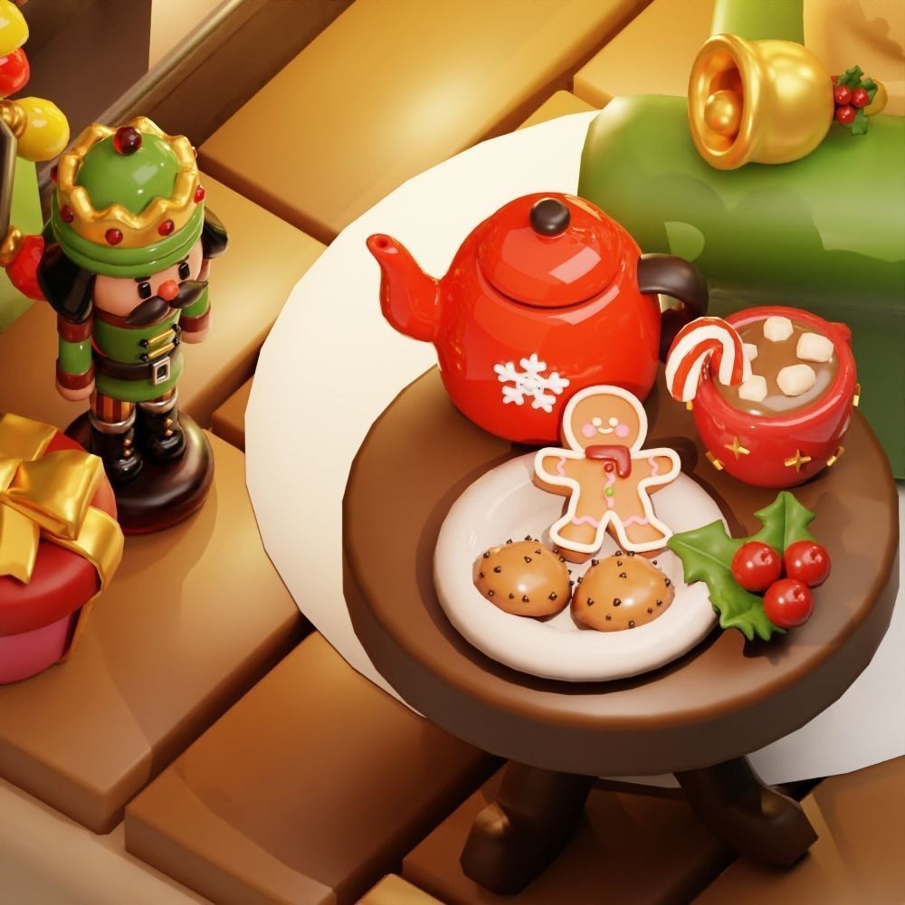 Christmas Living Room 3D Model – Low Poly Game Asset, FBX, PBR - View 5