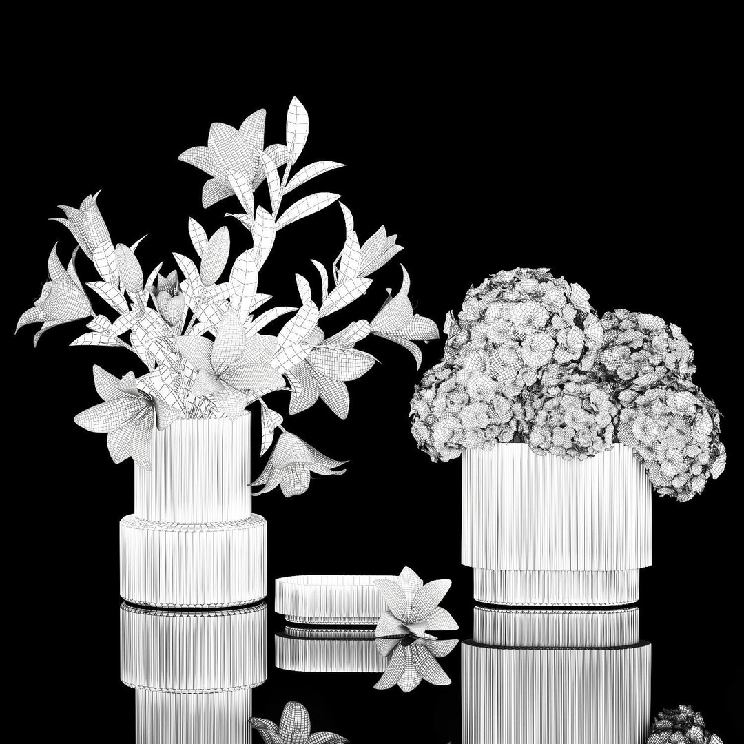 White Flower Bouquet 3D Model – Elegant Glass Vase, PBR Textures