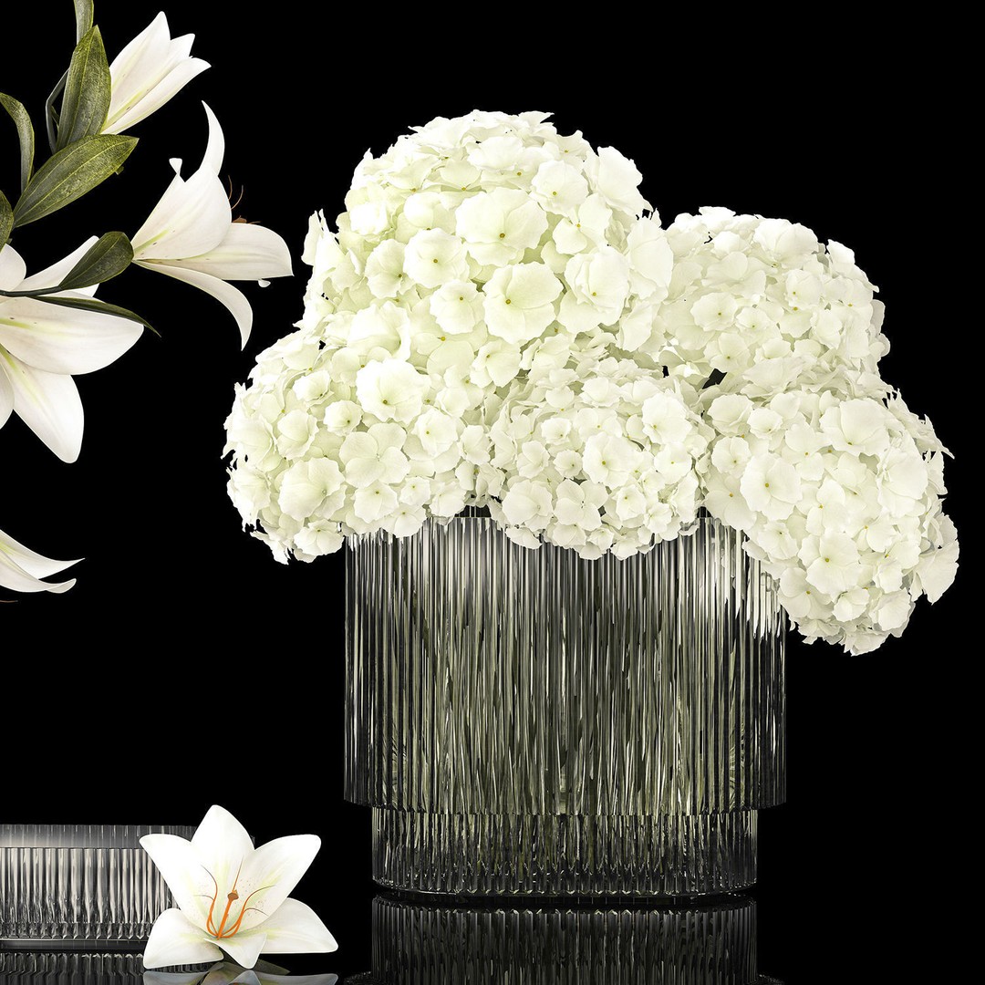 White Flower Bouquet 3D Model – Elegant Glass Vase, PBR Textures - View 12