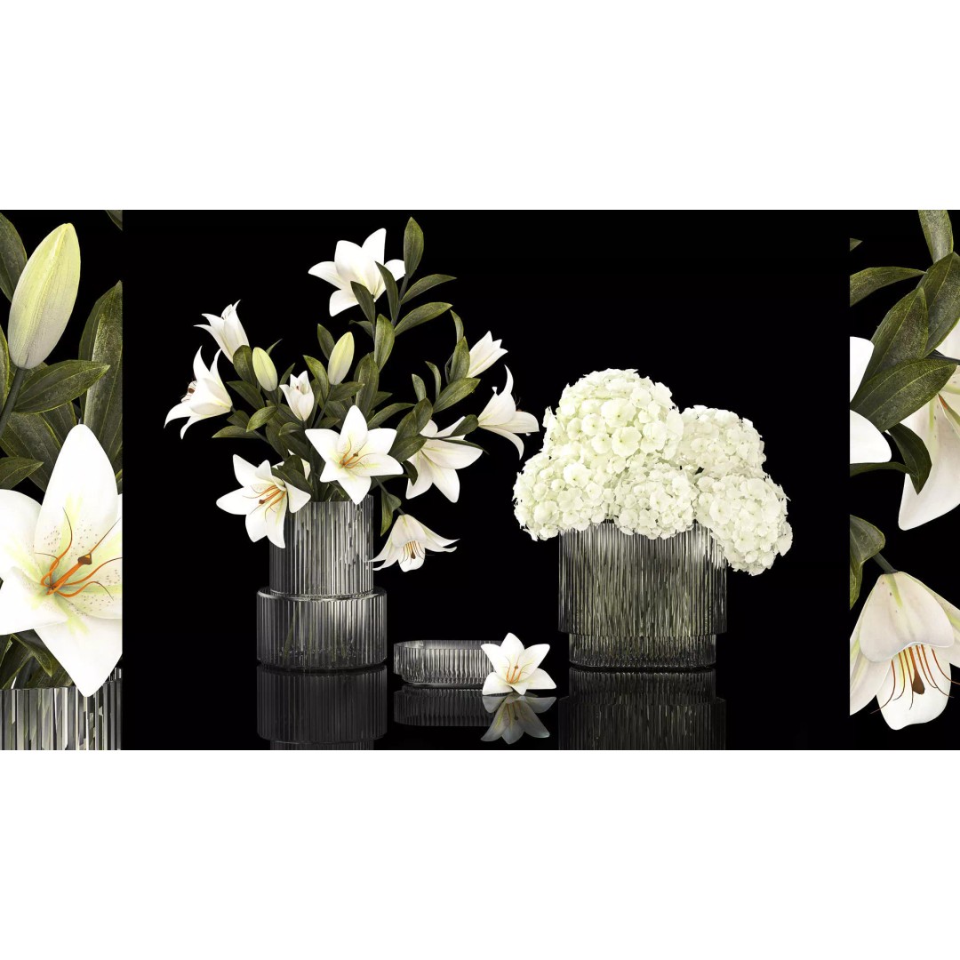 White Flower Bouquet 3D Model – Elegant Glass Vase, PBR Textures - View 2