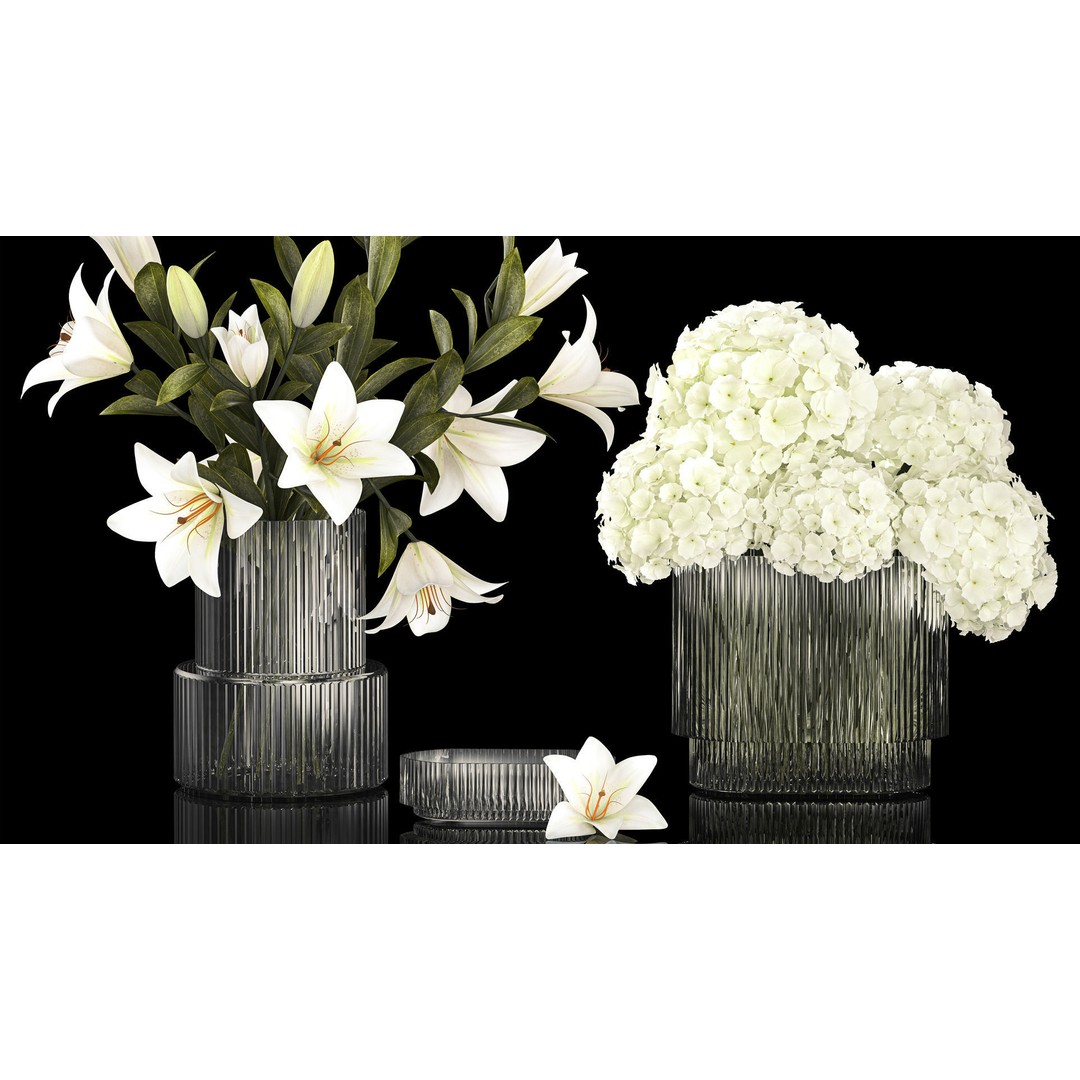 White Flower Bouquet 3D Model – Elegant Glass Vase, PBR Textures - View 4