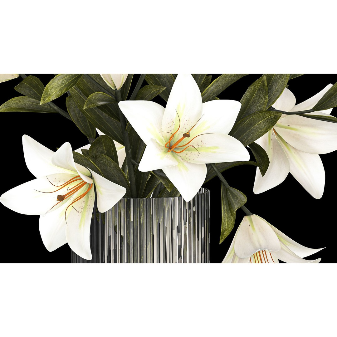 White Flower Bouquet 3D Model – Elegant Glass Vase, PBR Textures - View 5