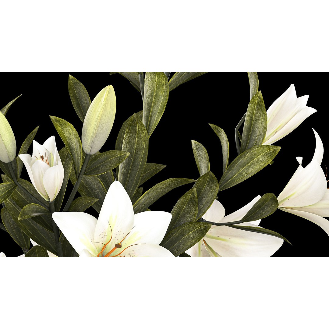 White Flower Bouquet 3D Model – Elegant Glass Vase, PBR Textures - View 6