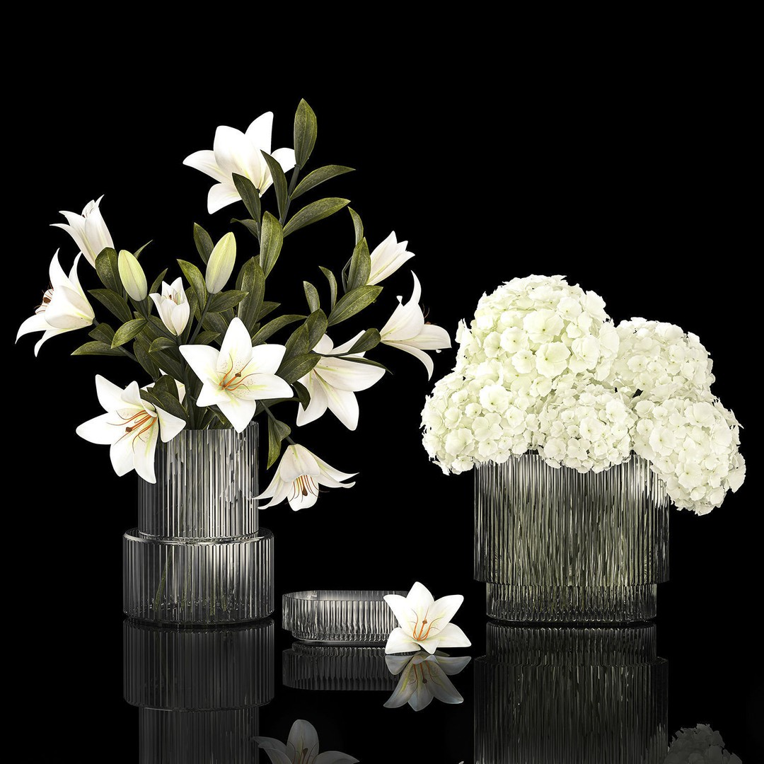 White Flower Bouquet 3D Model – Elegant Glass Vase, PBR Textures - View 9