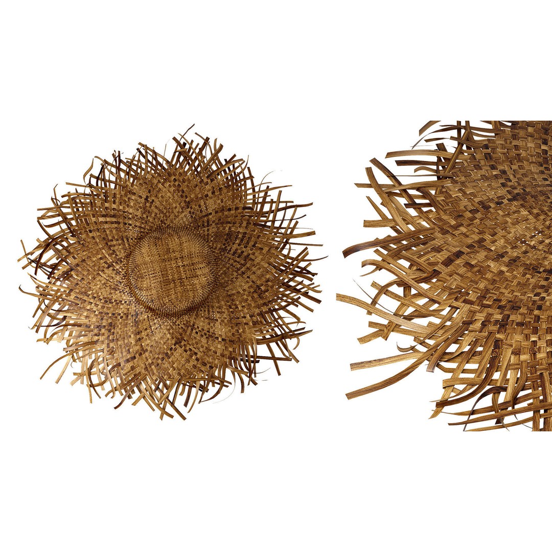 Balinese Straw Wicker Hat 3D Model – High Poly Bamboo Decor, FBX - View 3