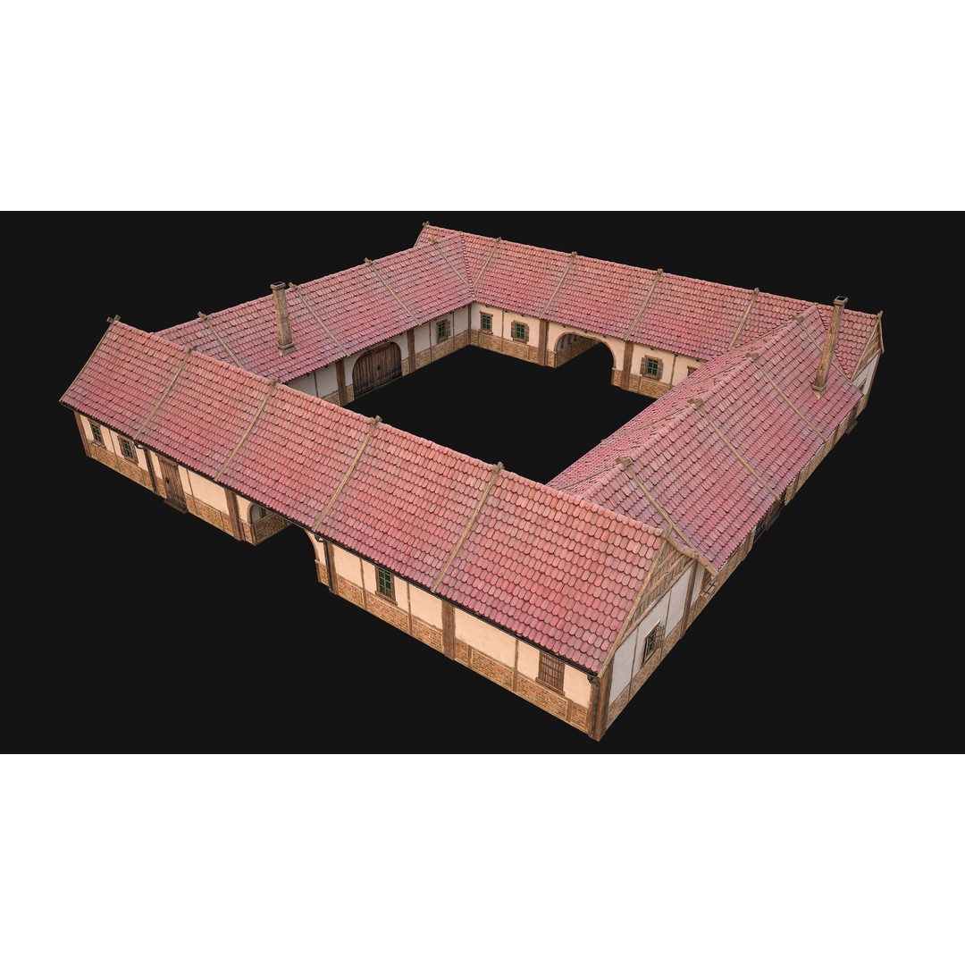 Medieval Courtyard Building 3D Model – Low Poly Game Asset, FBX - View 10