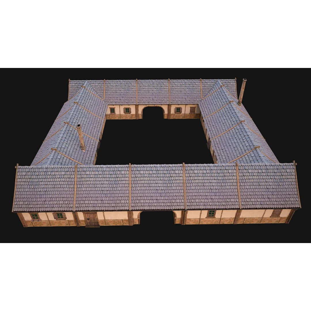 Medieval Courtyard Building 3D Model – Low Poly Game Asset, FBX - View 11