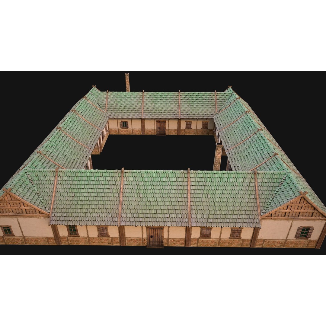 Medieval Courtyard Building 3D Model – Low Poly Game Asset, FBX - View 14
