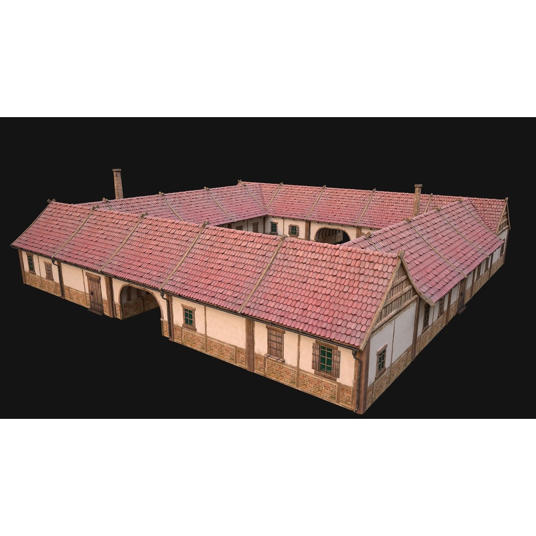Medieval Courtyard Building 3D Model – Low Poly Game Asset, FBX - View 16