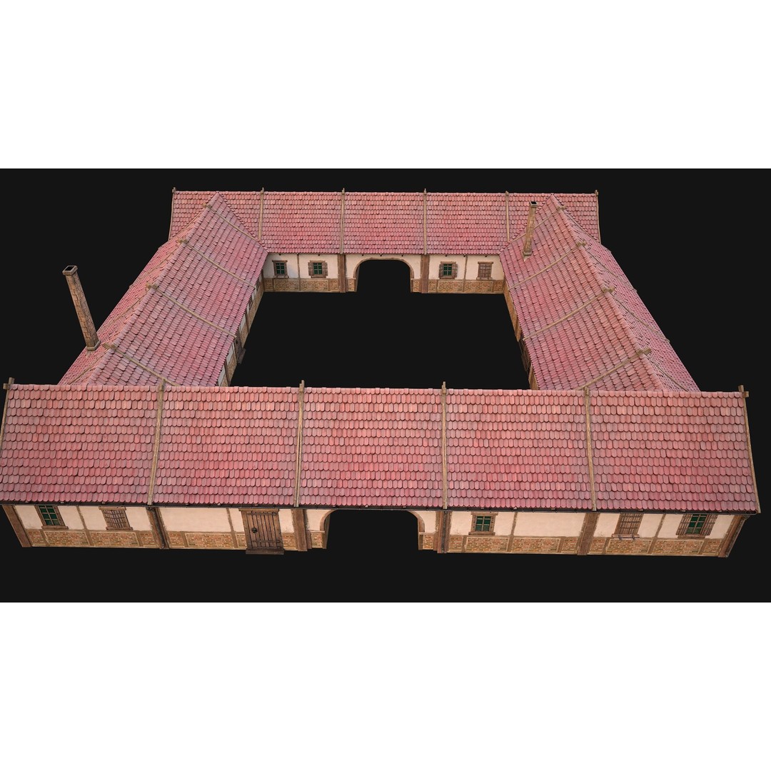 Medieval Courtyard Building 3D Model – Low Poly Game Asset, FBX - View 18