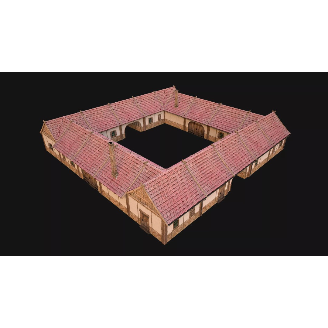 Medieval Courtyard Building 3D Model – Low Poly Game Asset, FBX - View 2