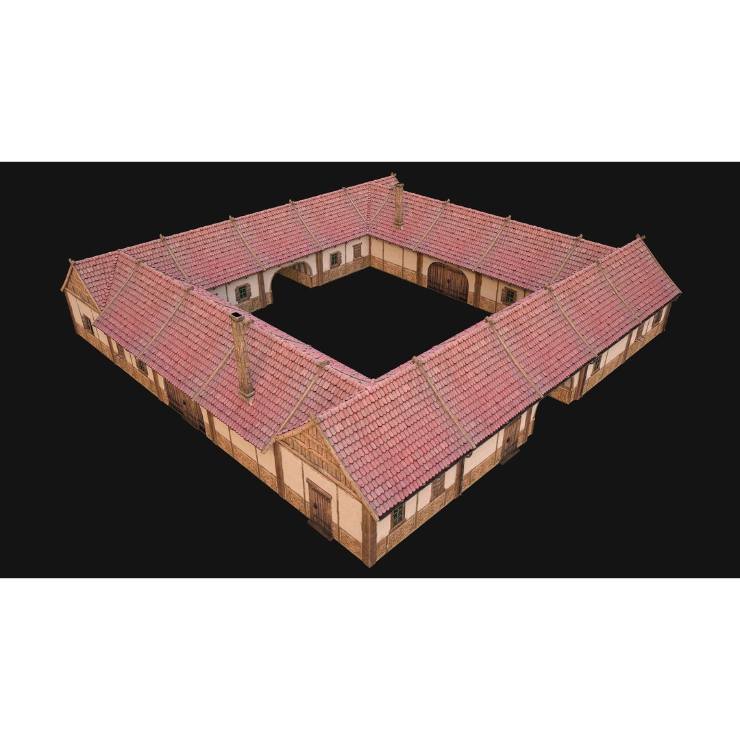 Medieval Courtyard Building 3D Model – Low Poly Game Asset, FBX - View 20