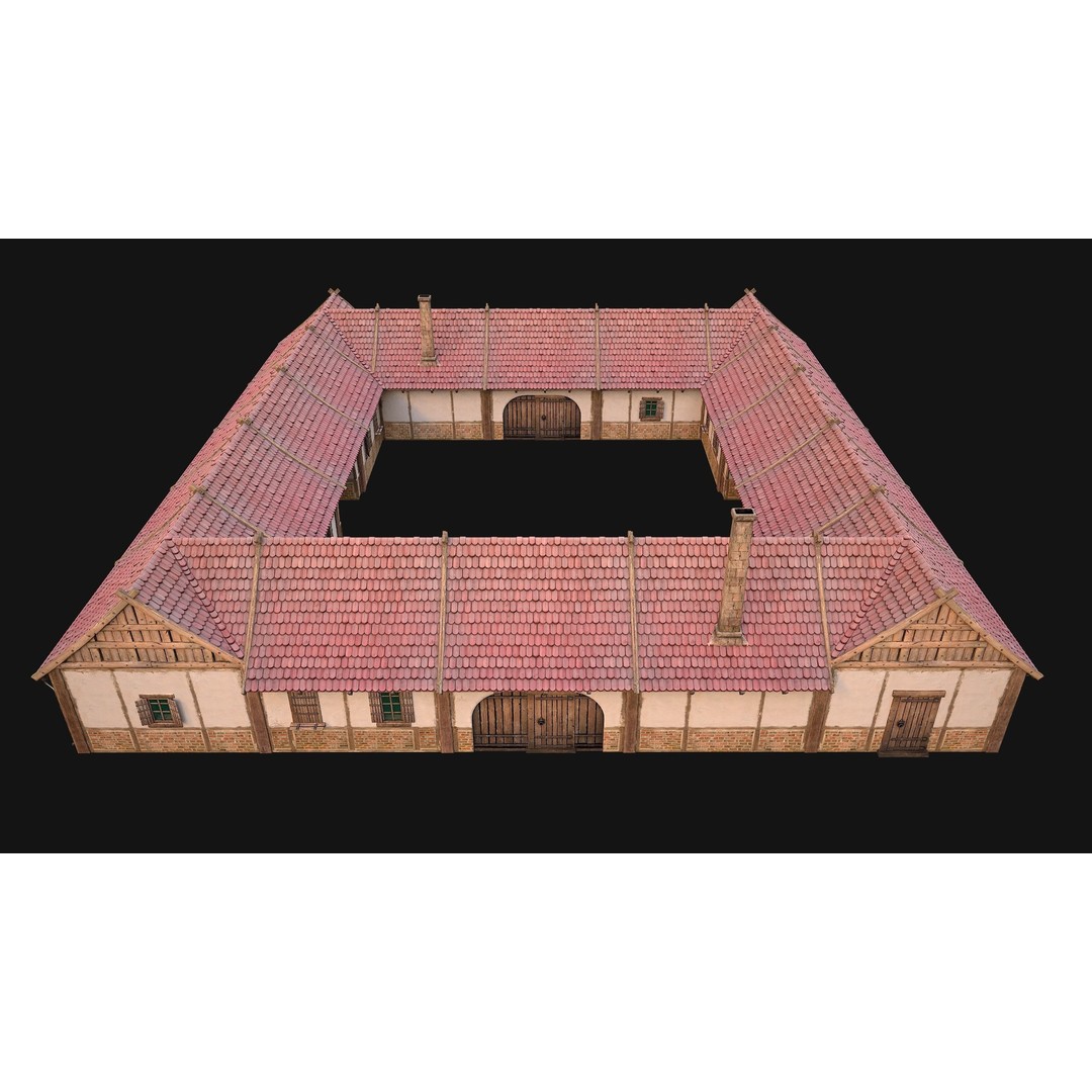 Medieval Courtyard Building 3D Model – Low Poly Game Asset, FBX - View 21