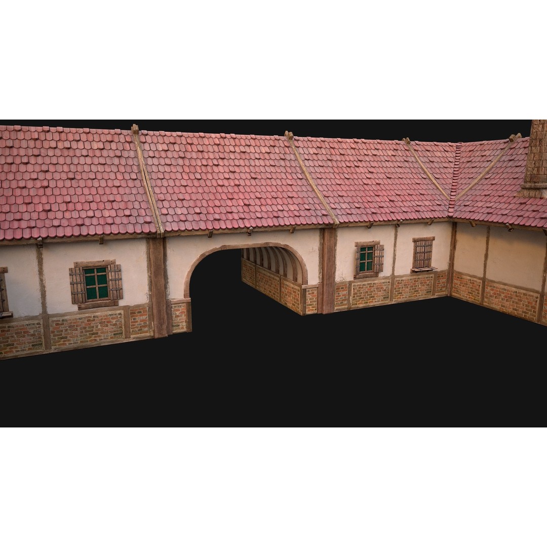 Medieval Courtyard Building 3D Model – Low Poly Game Asset, FBX - View 24