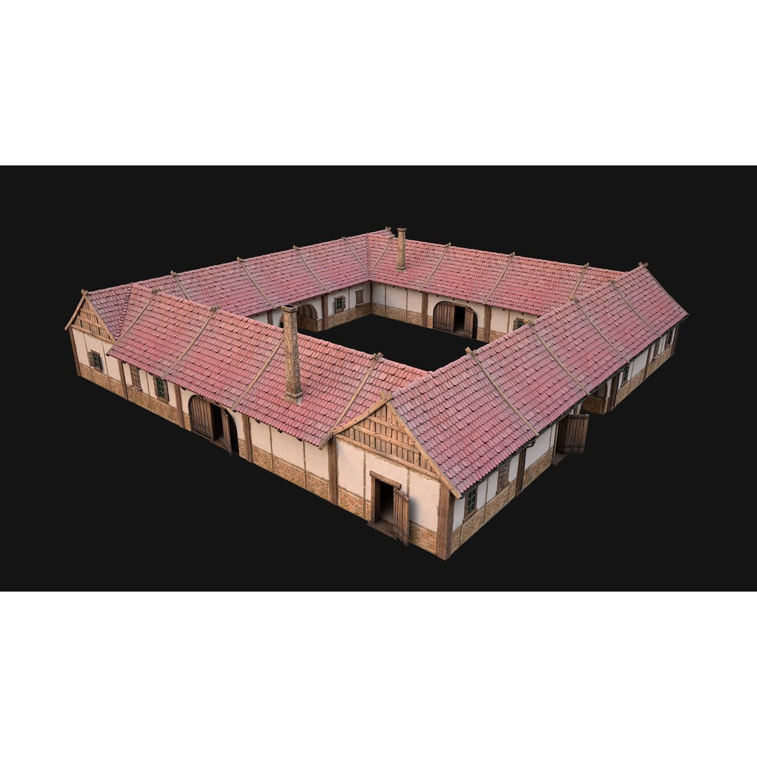Medieval Courtyard Building 3D Model – Low Poly Game Asset, FBX - View 25