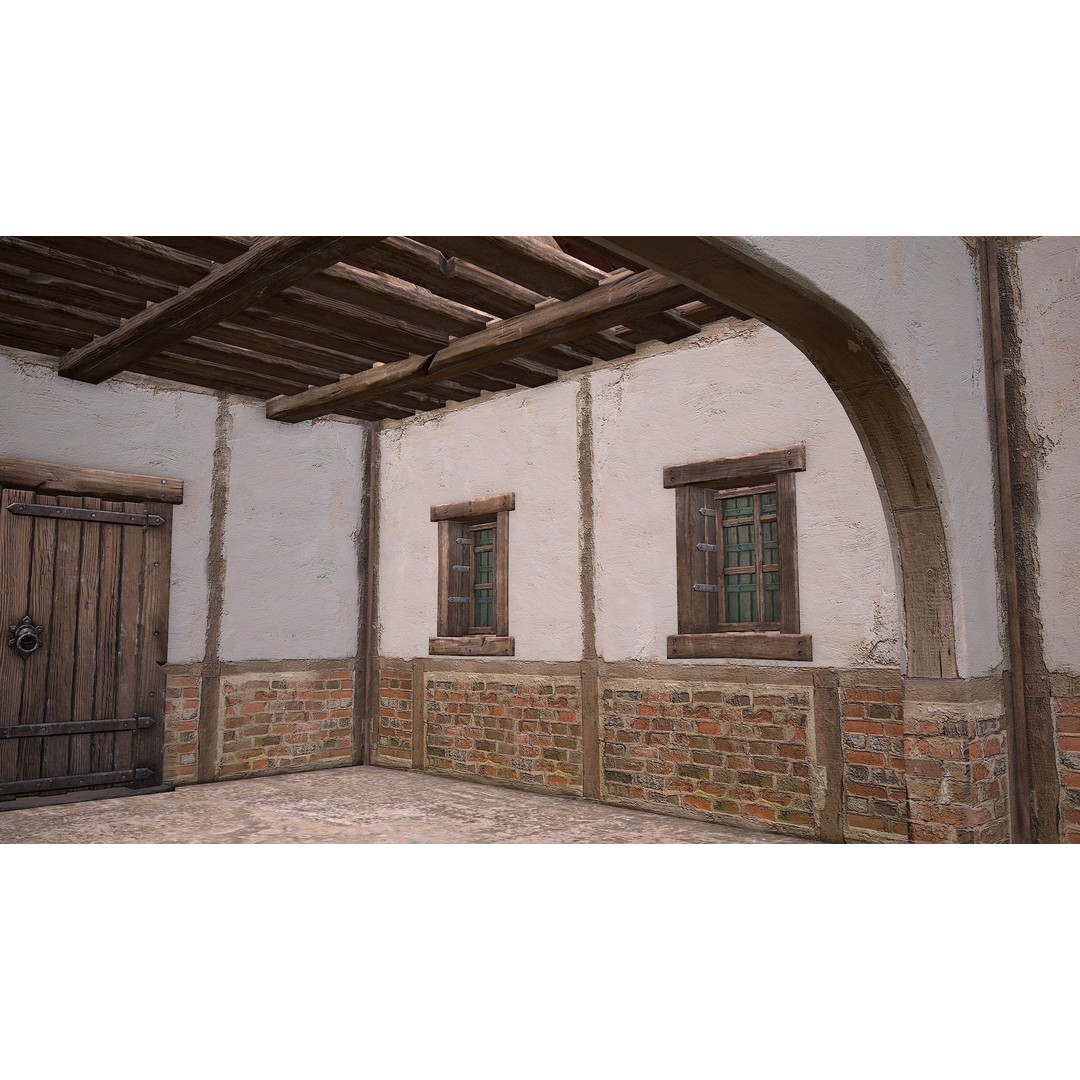 Medieval Courtyard Building 3D Model – Low Poly Game Asset, FBX - View 26