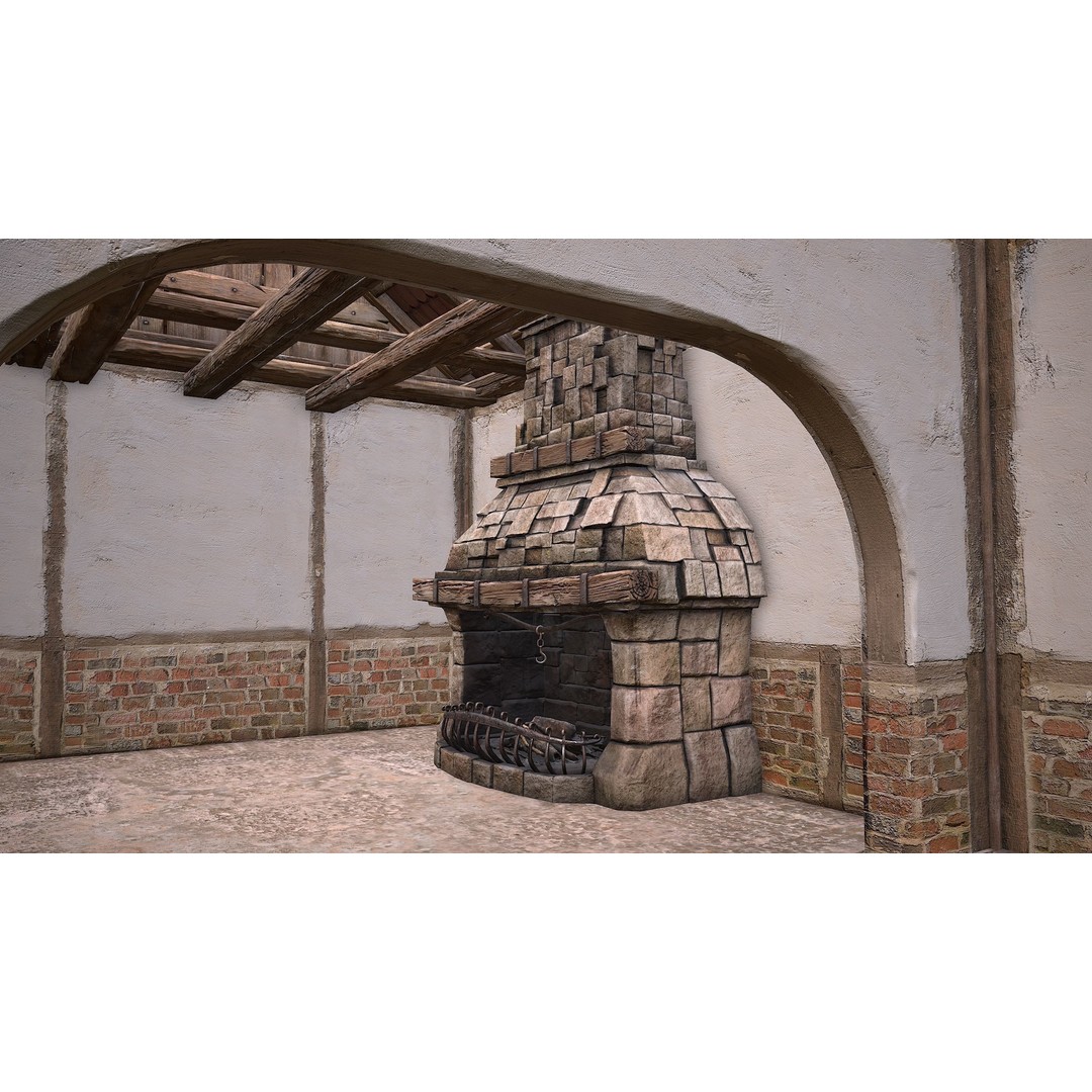 Medieval Courtyard Building 3D Model – Low Poly Game Asset, FBX - View 28