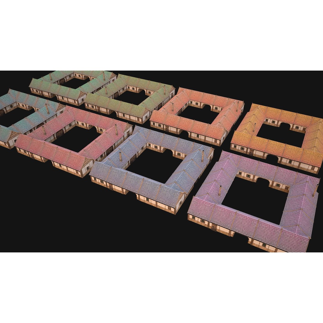 Medieval Courtyard Building 3D Model – Low Poly Game Asset, FBX - View 3