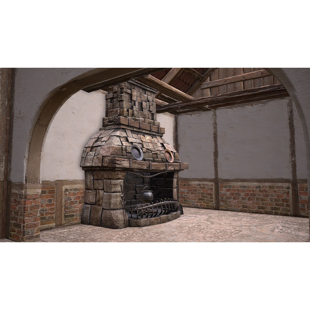 Medieval Courtyard Building 3D Model – Low Poly Game Asset, FBX - View 30