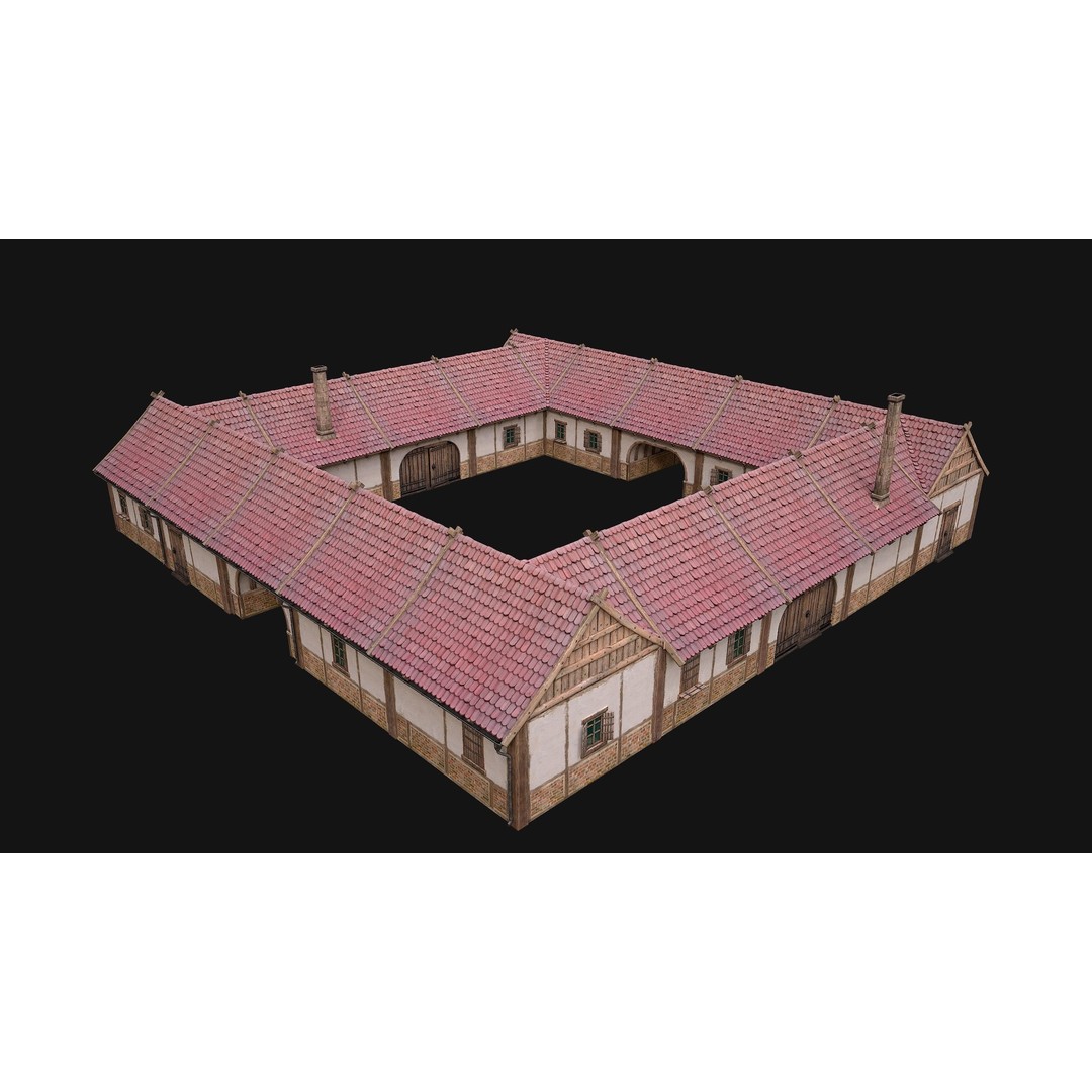 Medieval Courtyard Building 3D Model – Low Poly Game Asset, FBX - View 31