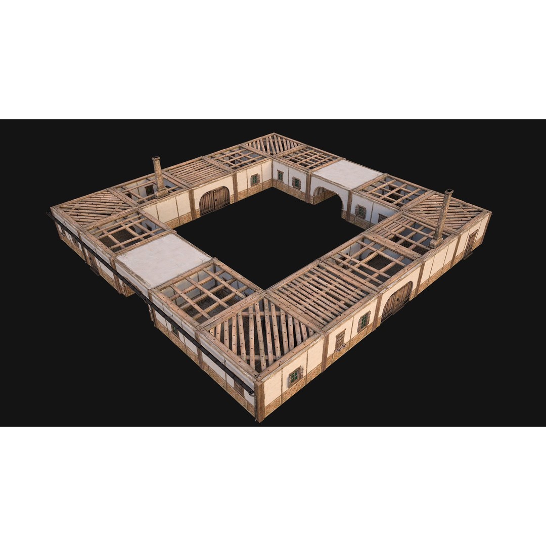 Medieval Courtyard Building 3D Model – Low Poly Game Asset, FBX - View 8