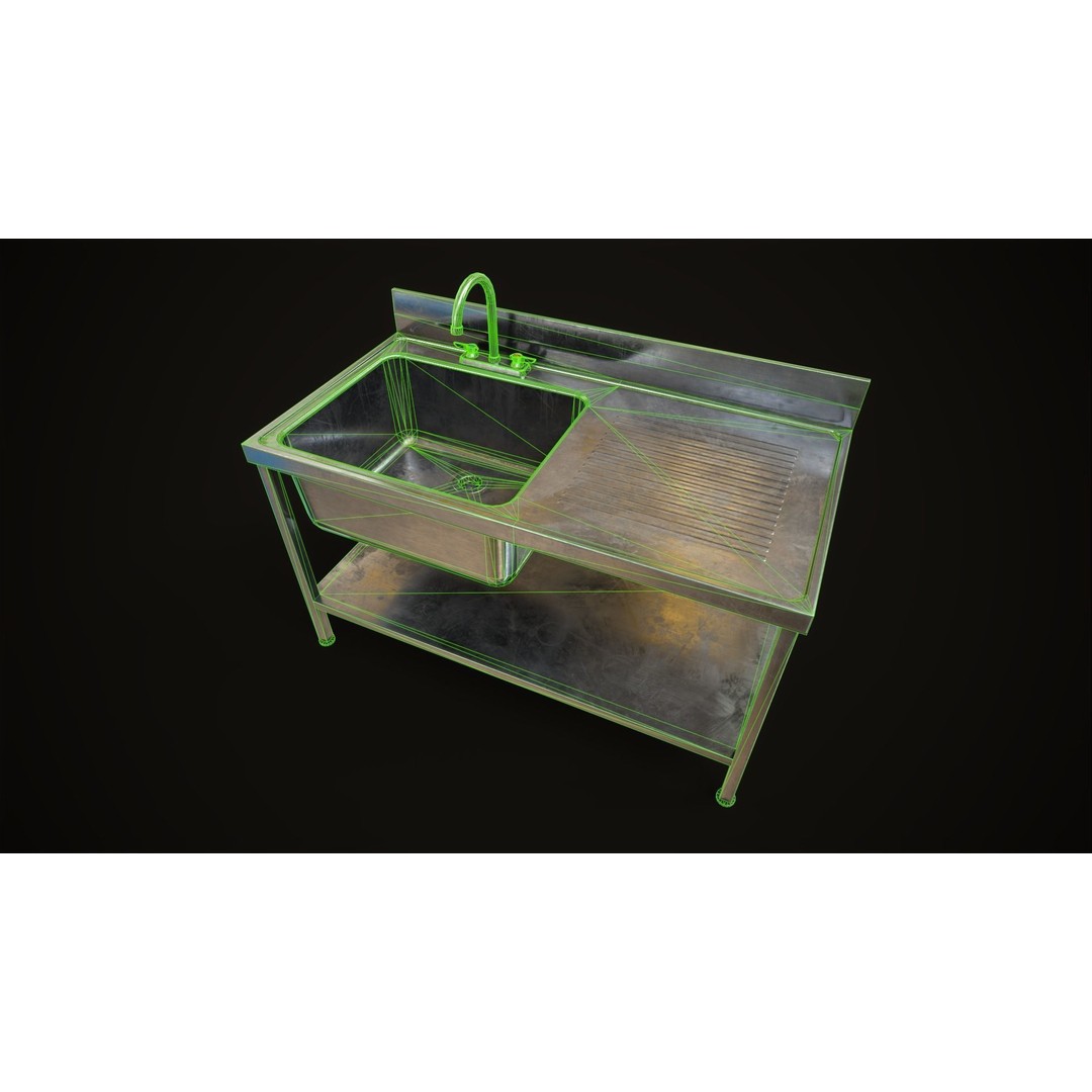 Industrial Sink 3D Model – Low Poly Game Asset, PBR Textures