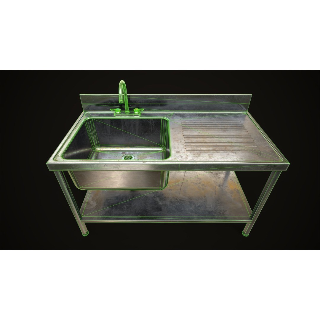 Industrial Sink 3D Model – Low Poly Game Asset, PBR Textures - View 13