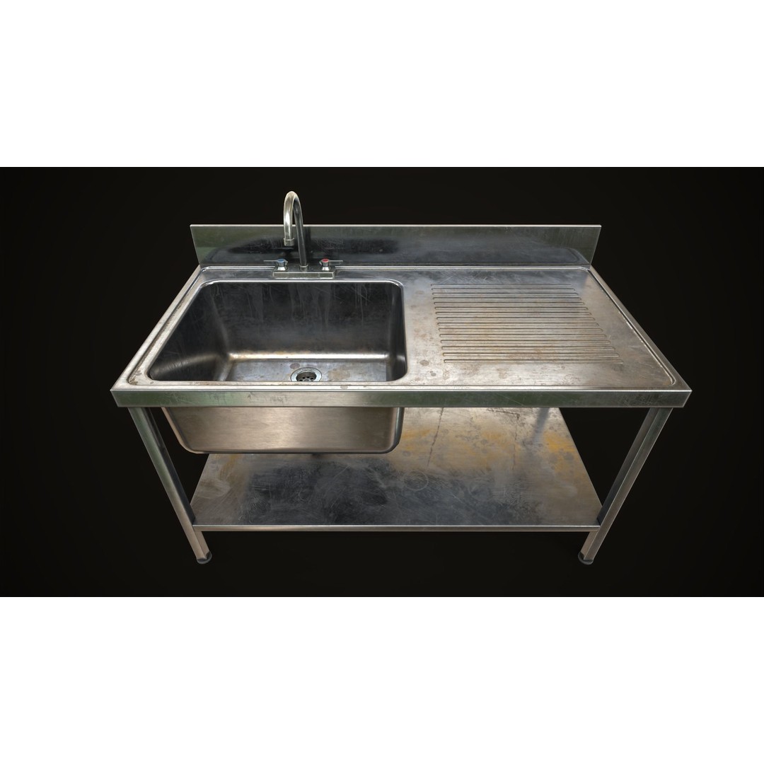 Industrial Sink 3D Model – Low Poly Game Asset, PBR Textures - View 3