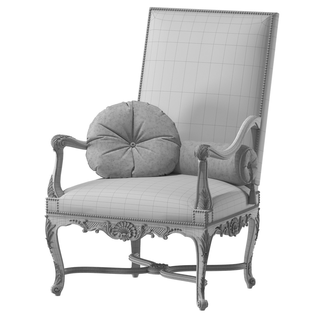 Louis Armchair 3D Model – Classical Rococo Style, FBX & PBR Textures - View 4