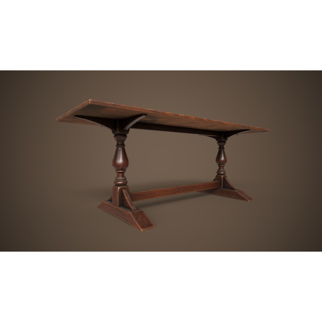 Victorian Dining Table 3D Model – Low Poly Game Ready Asset, FBX, OBJ - View 3