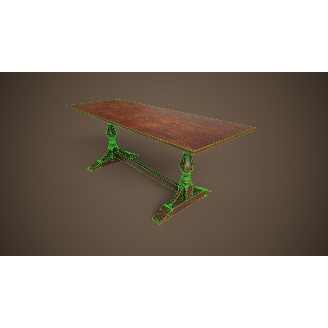 Victorian Dining Table 3D Model – Low Poly Game Ready Asset, FBX, OBJ - View 9