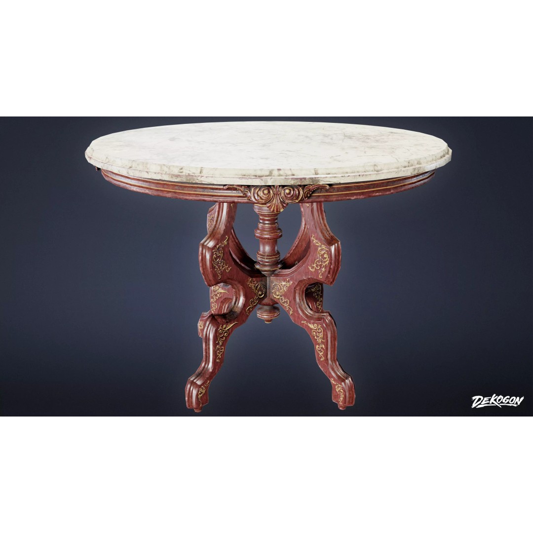 Marble Table 3D Model – Low Poly Game Asset, FBX - View 2