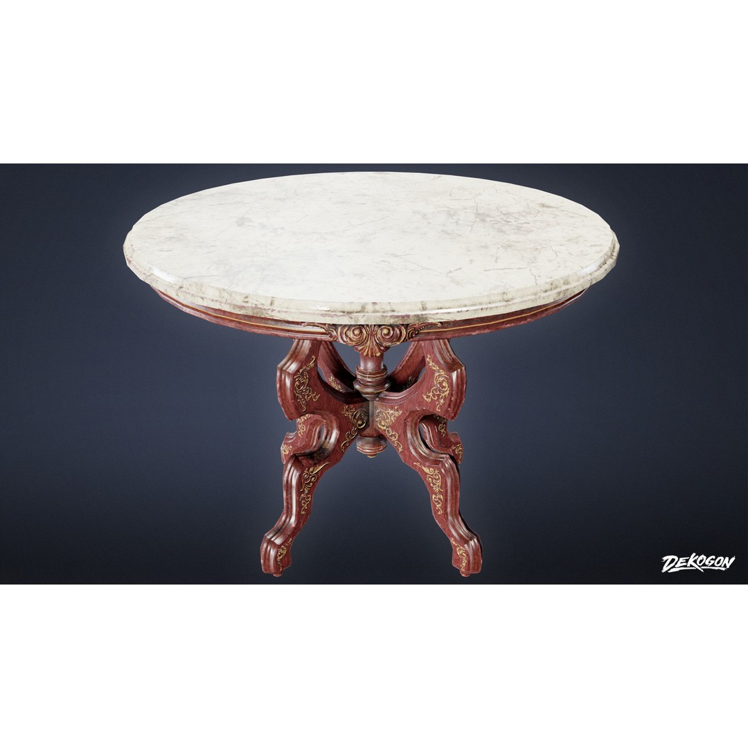 Marble Table 3D Model – Low Poly Game Asset, FBX - View 3