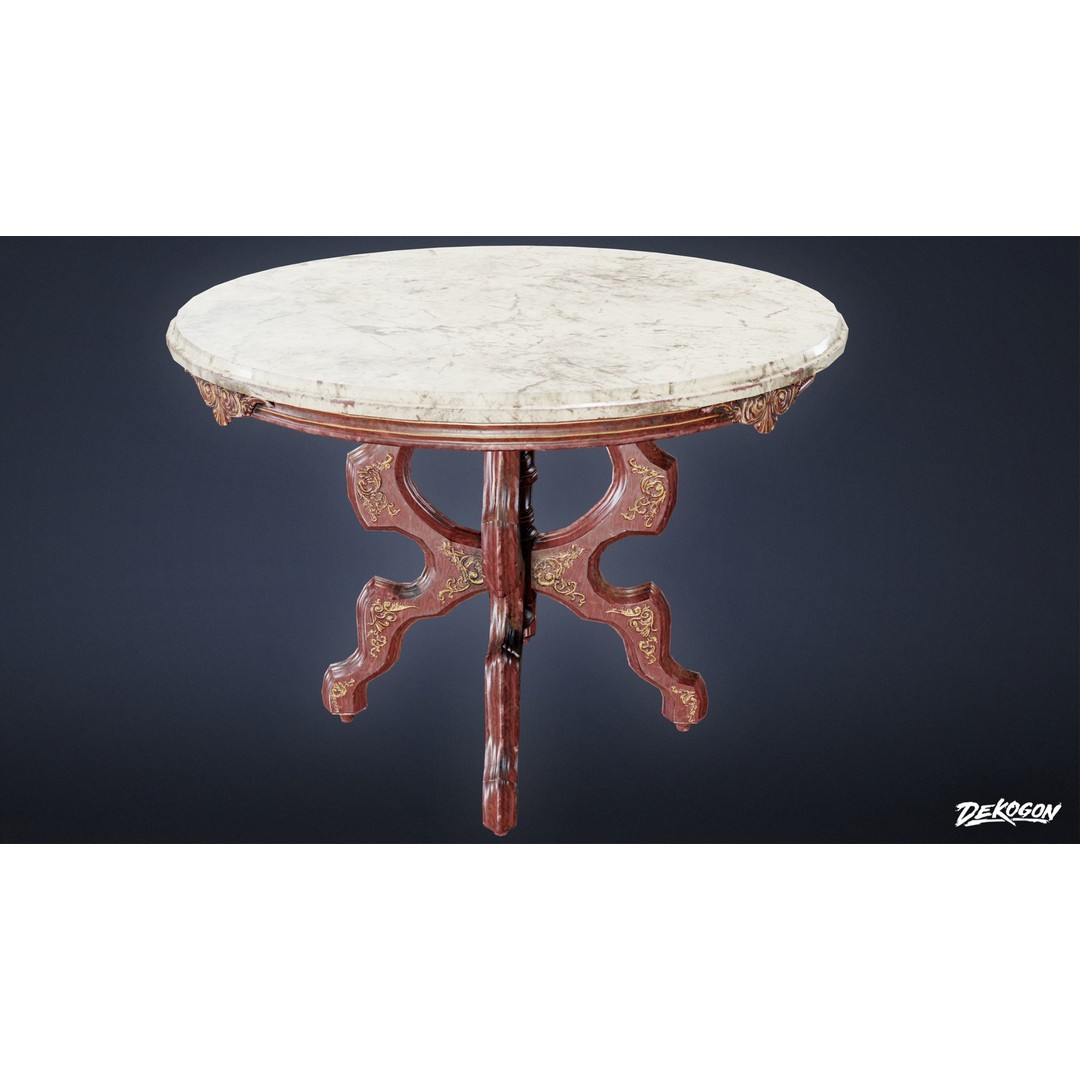 Marble Table 3D Model – Low Poly Game Asset, FBX - View 4