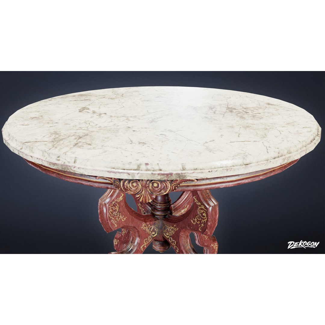 Marble Table 3D Model – Low Poly Game Asset, FBX - View 7