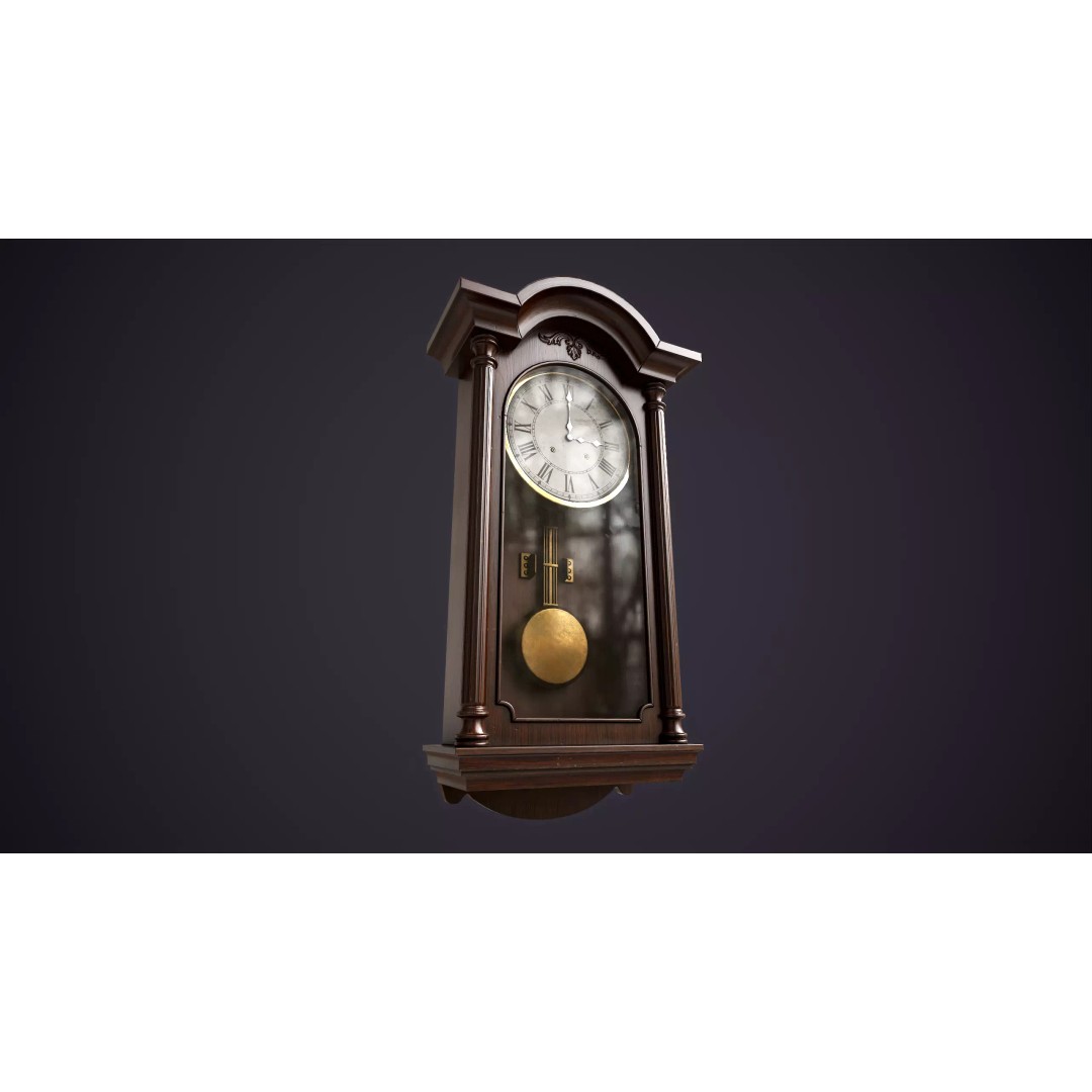 Pendulum Wall Clock 3D Model – Vintage Low Poly Game Asset, FBX - View 10
