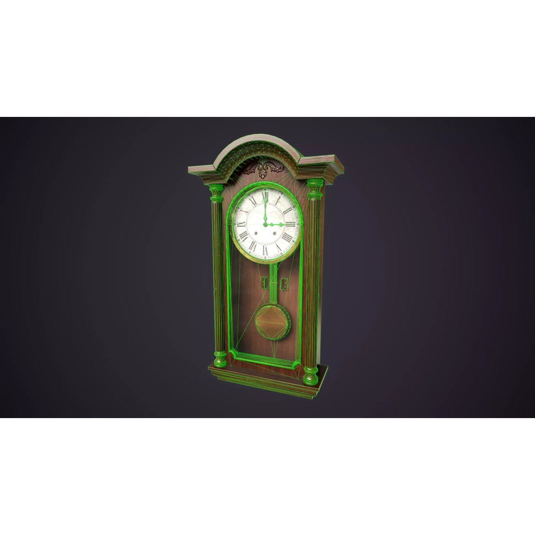 Pendulum Wall Clock 3D Model – Vintage Low Poly Game Asset, FBX - View 13