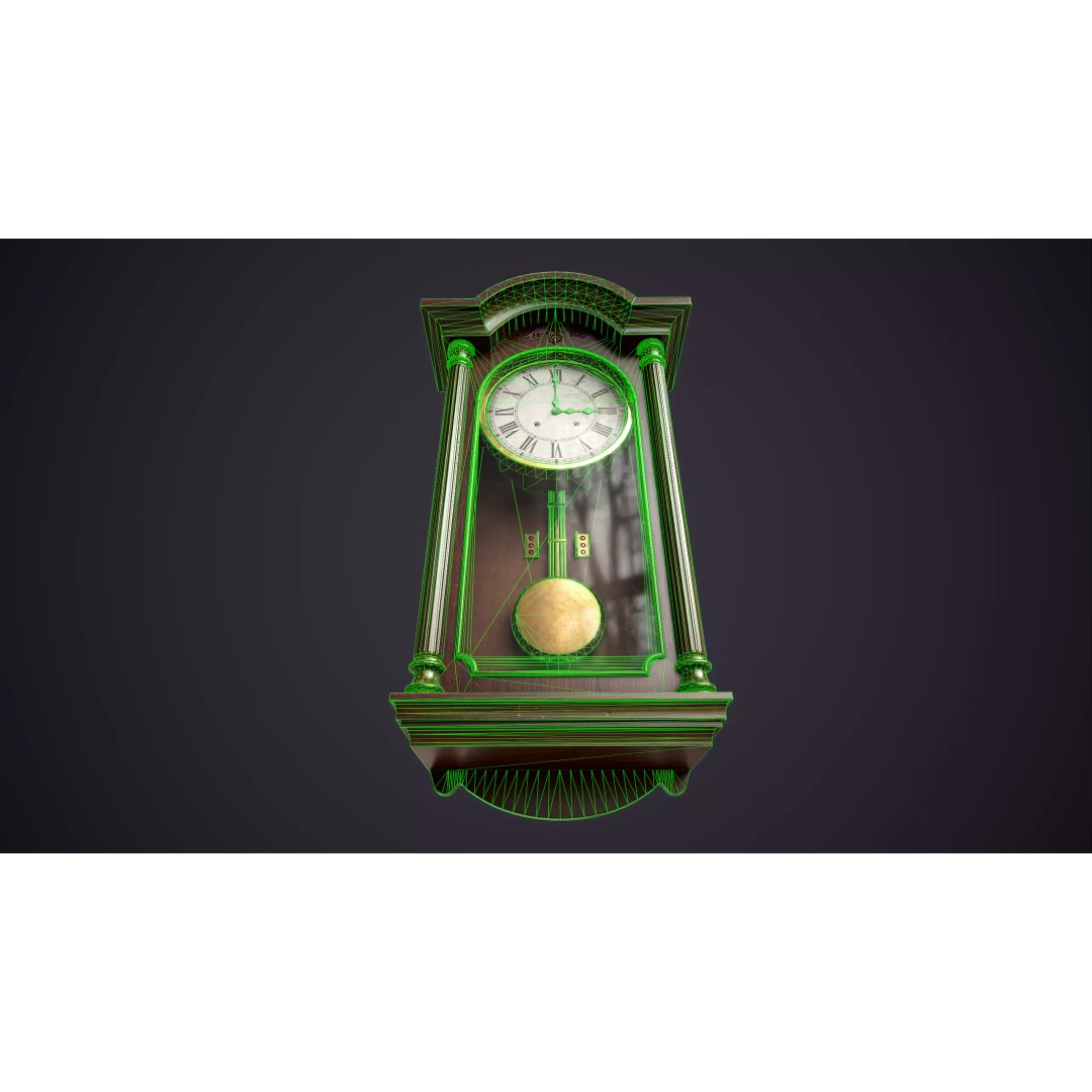 Pendulum Wall Clock 3D Model – Vintage Low Poly Game Asset, FBX - View 14