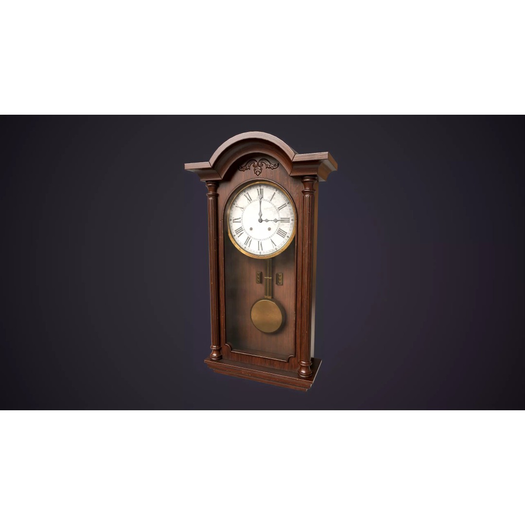 Pendulum Wall Clock 3D Model – Vintage Low Poly Game Asset, FBX - View 2