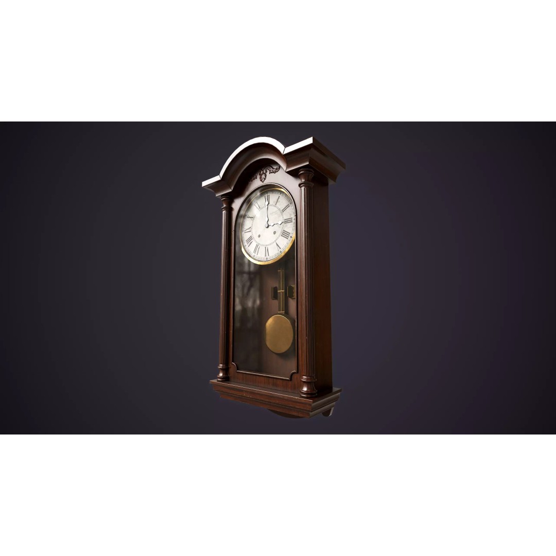 Pendulum Wall Clock 3D Model – Vintage Low Poly Game Asset, FBX - View 3