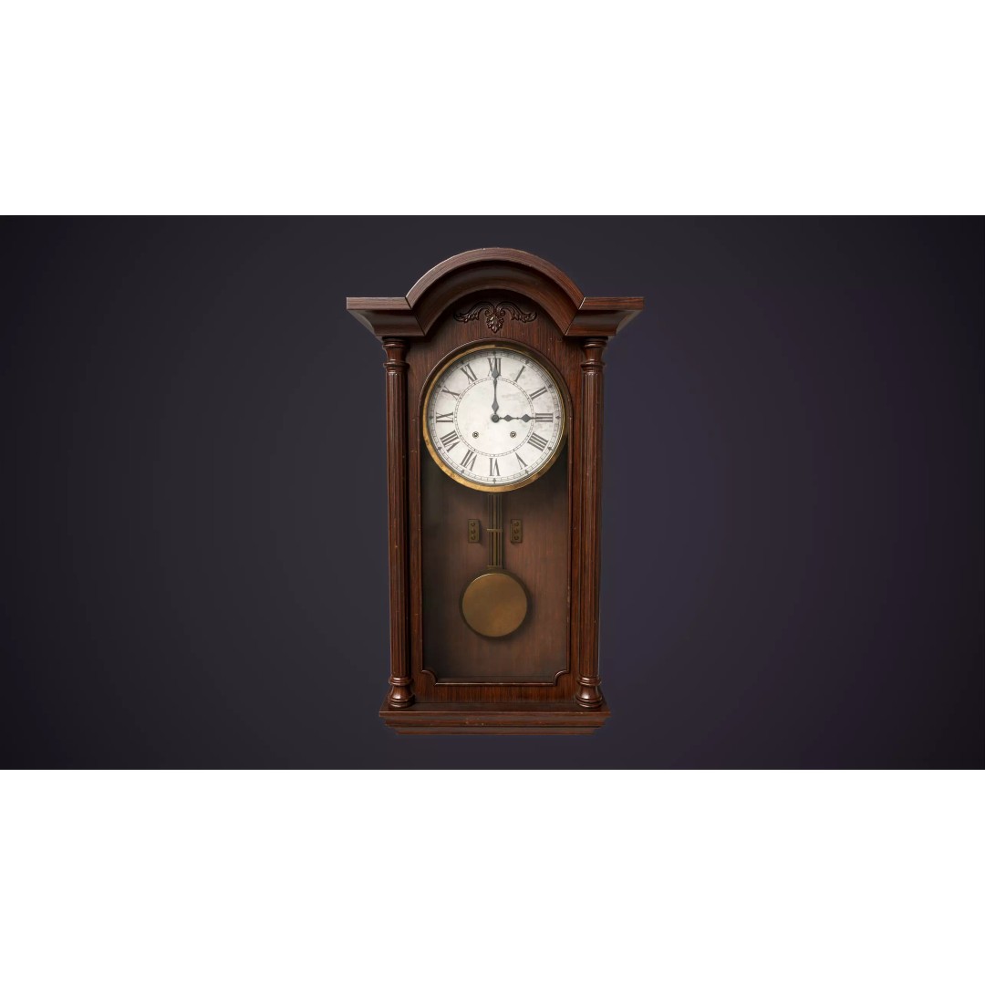 Pendulum Wall Clock 3D Model – Vintage Low Poly Game Asset, FBX - View 4