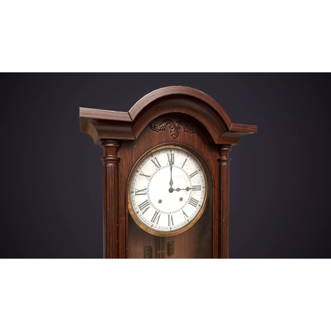 Pendulum Wall Clock 3D Model – Vintage Low Poly Game Asset, FBX - View 5