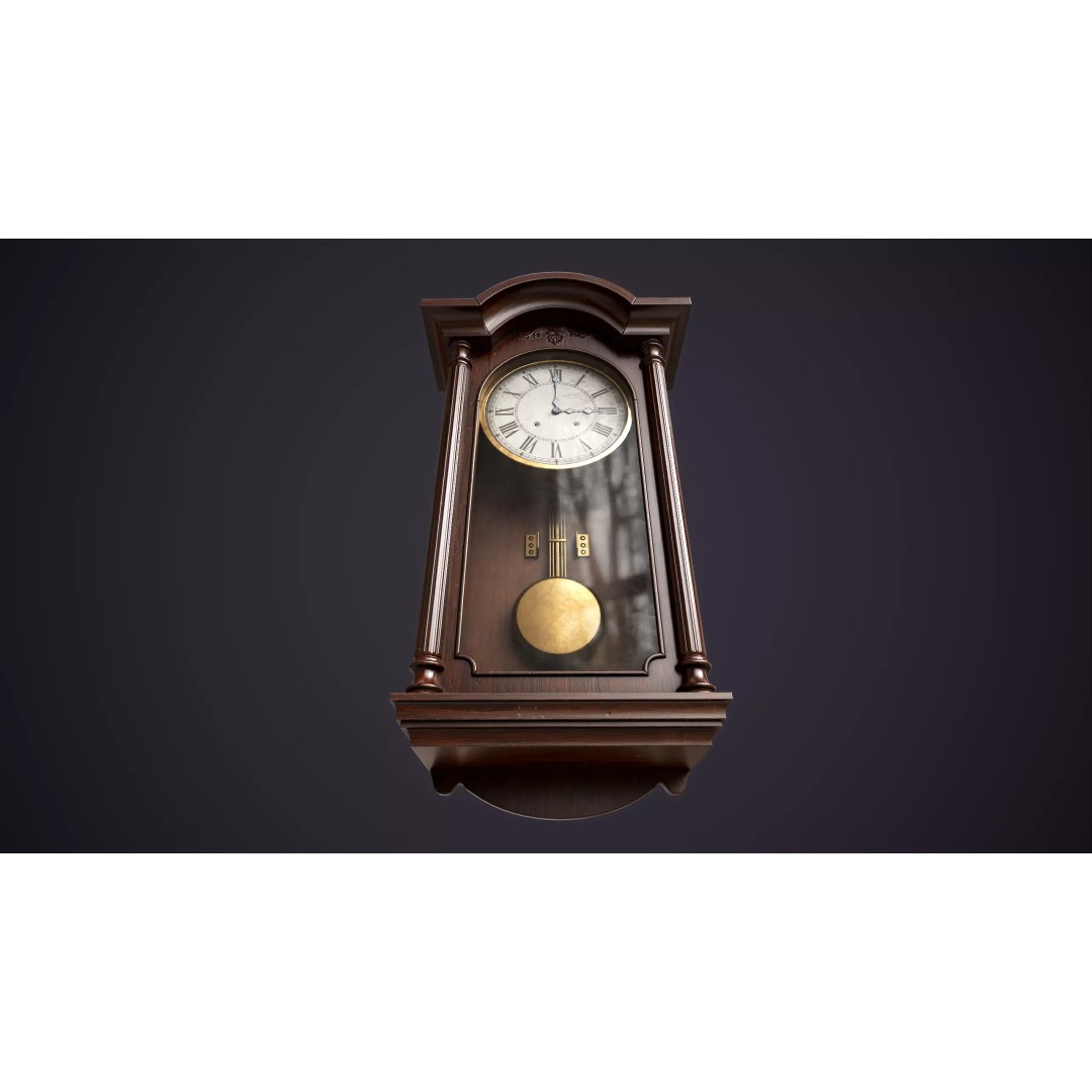 Pendulum Wall Clock 3D Model – Vintage Low Poly Game Asset, FBX - View 7