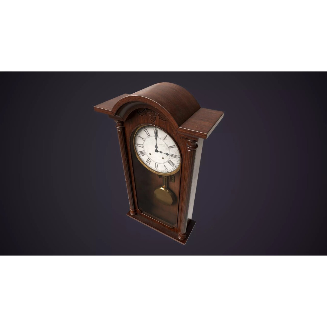 Pendulum Wall Clock 3D Model – Vintage Low Poly Game Asset, FBX - View 8
