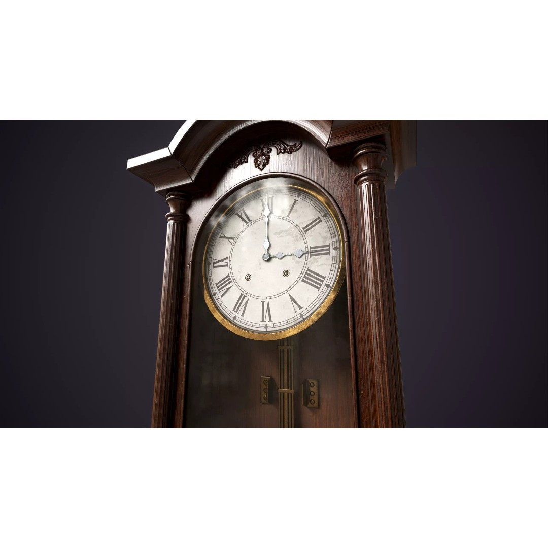 Pendulum Wall Clock 3D Model – Vintage Low Poly Game Asset, FBX - View 9