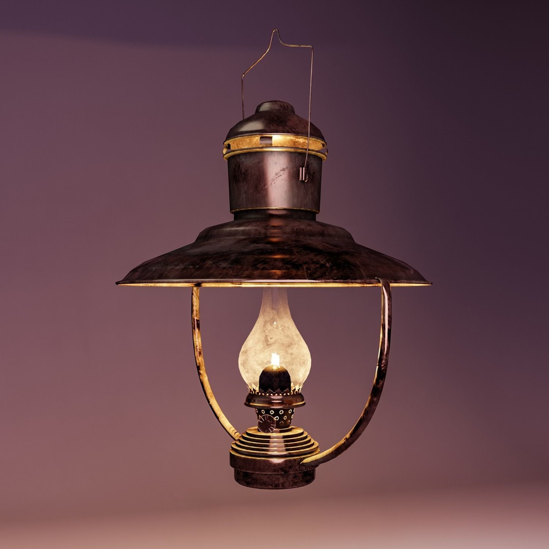 Brass Nautical Hanging Oil Lamp 3D Model – Low Poly PBR Asset, FBX, OBJ