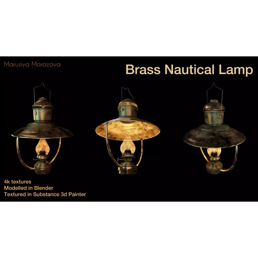 Brass Nautical Hanging Oil Lamp 3D Model – Low Poly PBR Asset, FBX, OBJ - View 2