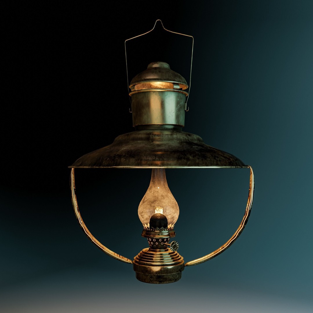 Brass Nautical Hanging Oil Lamp 3D Model – Low Poly PBR Asset, FBX, OBJ - View 3