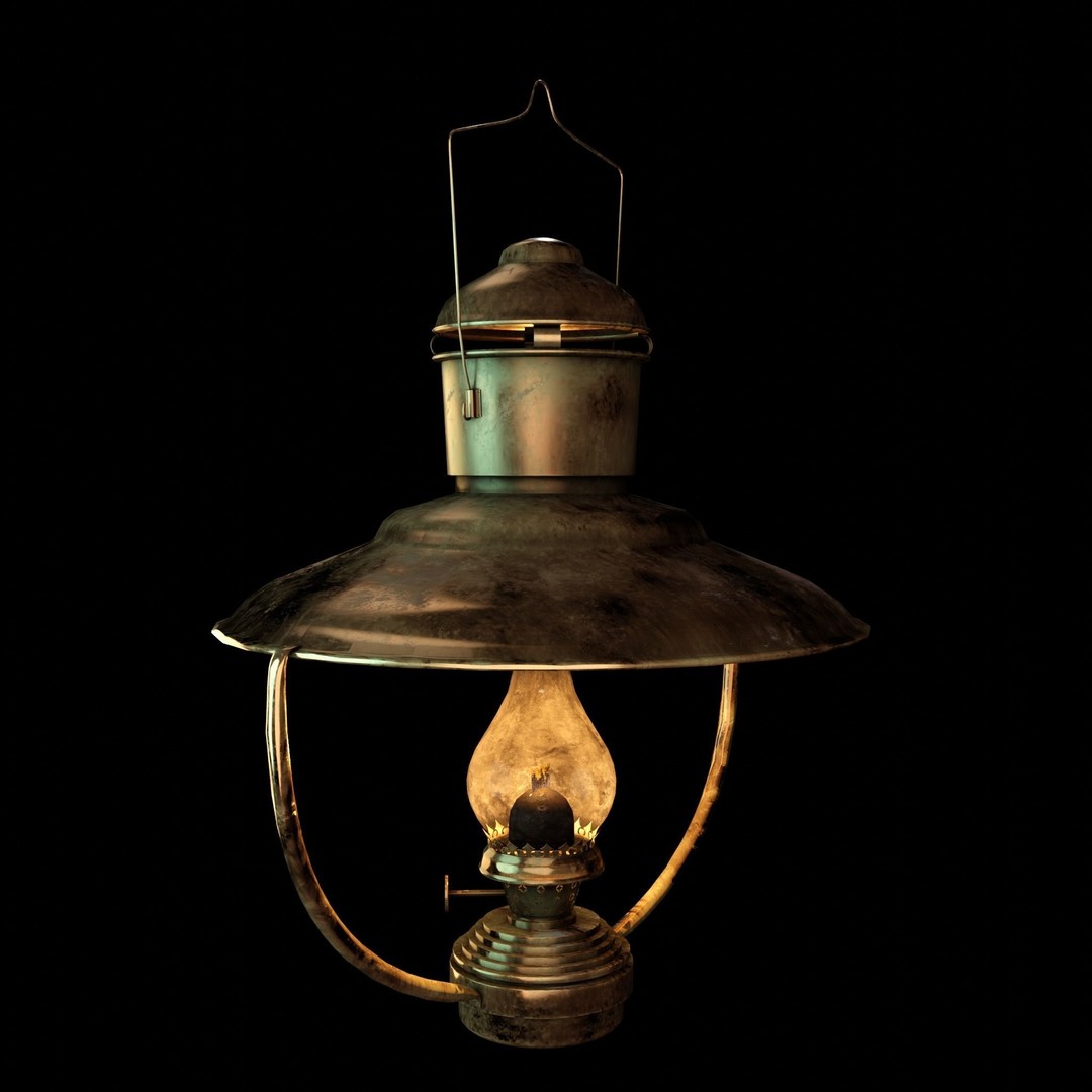 Brass Nautical Hanging Oil Lamp 3D Model – Low Poly PBR Asset, FBX, OBJ - View 4