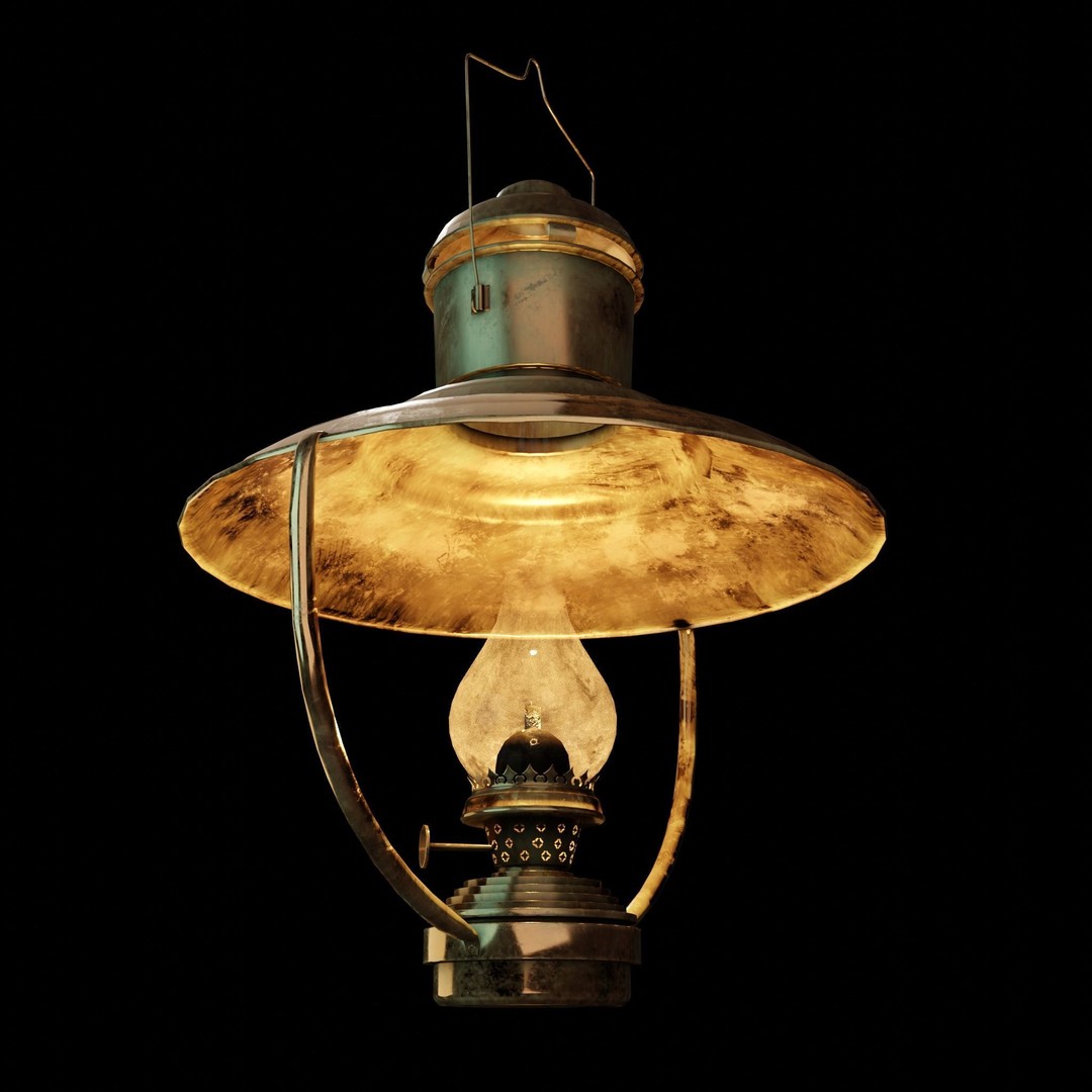 Brass Nautical Hanging Oil Lamp 3D Model – Low Poly PBR Asset, FBX, OBJ - View 5